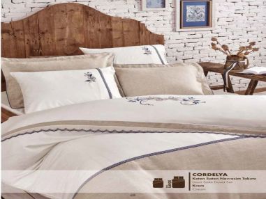 Eco Cotton Fitted Bed Linen  Set Cordelya- Cream