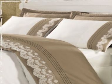 Eco Cotton Fitted Bed Linen  Set Bride Brown-Cream